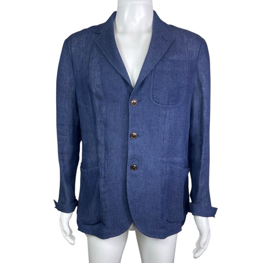 Polo Ralph Lauren Men's 40R Navy Modern Fit Waffle Linen Sports Coat Jacket EUC